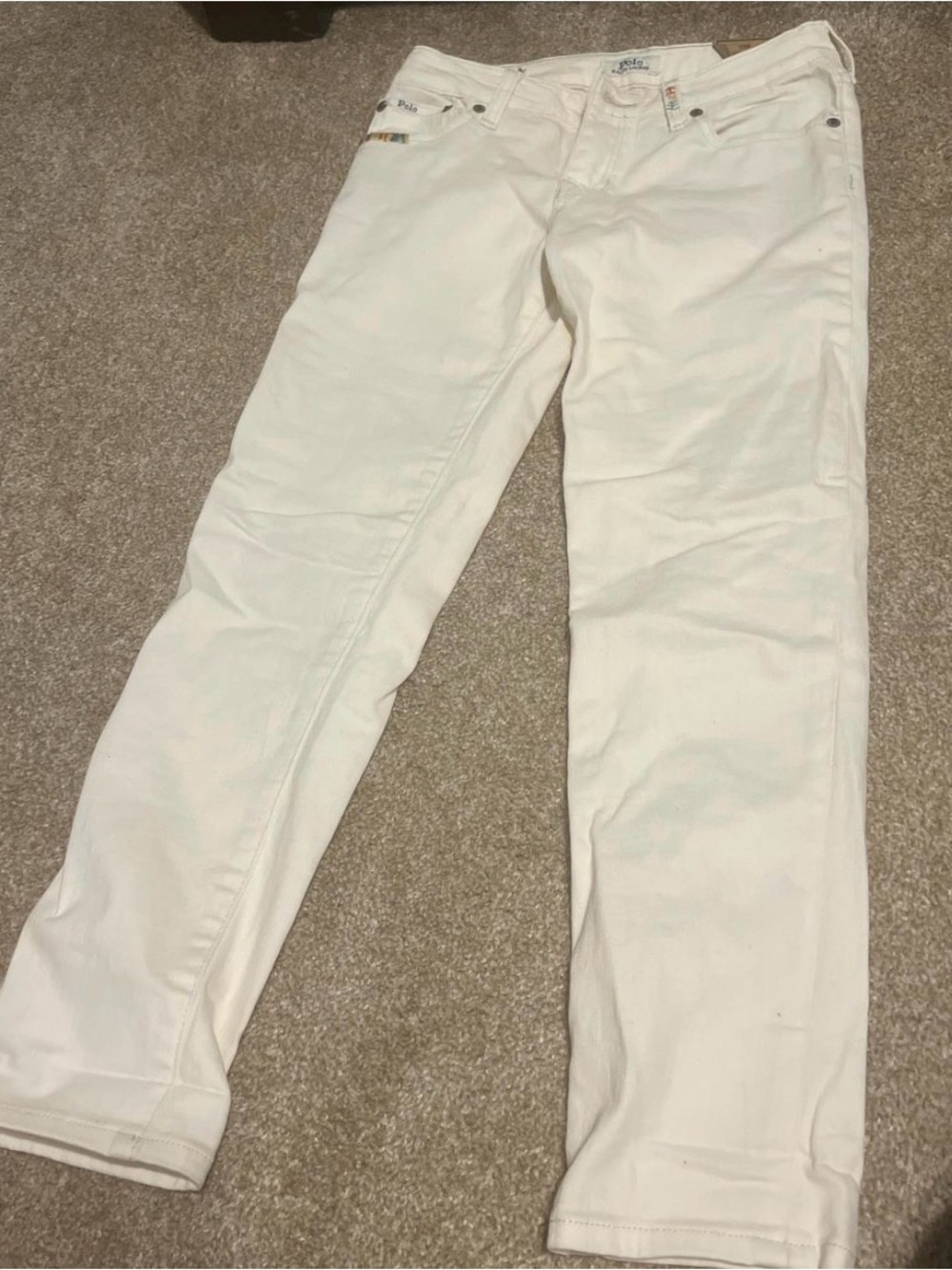 Ralph Lauren White Denim Jeans with Subtle Rainbow Stitching